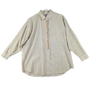 Mixed Blues Womens Floral Embroidered Front Long Sleeve Shirt Striped India Sz L